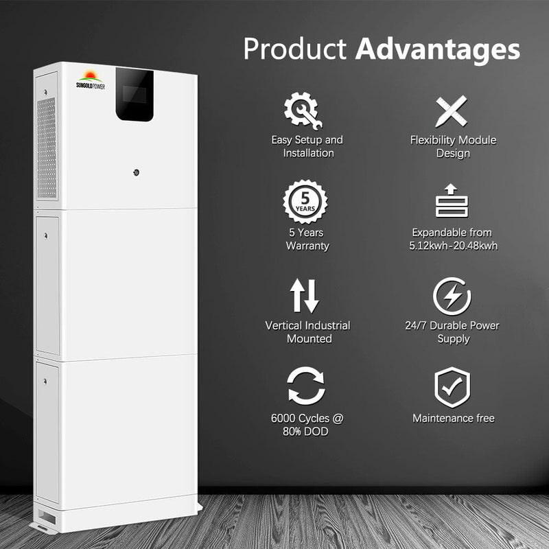 SunGold Power 5000W Solar Inverter+10.24KWH LifePO4 Battery Energy Storage 48V System