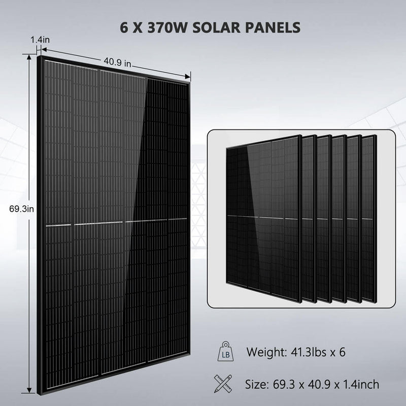 Sun Gold Off-Grid Solar Kit 6500W 48VDC 120VAC 10.24KWH PowerWall Lithium Battery 6 X 370 Watts Solar Panels SGM-6510M