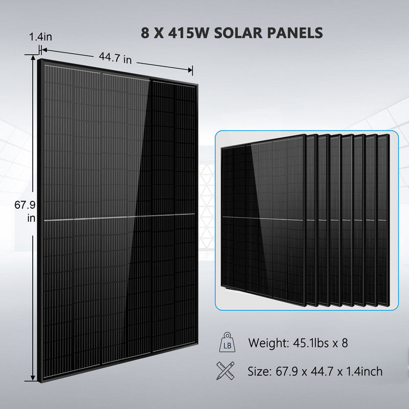 Sun Gold Off-Grid Solar Kit 6500W 48VDC 120VAC LifePo4 10.24KWH Lithium Battery 8 X 415W Solar Panels SGR-6510E