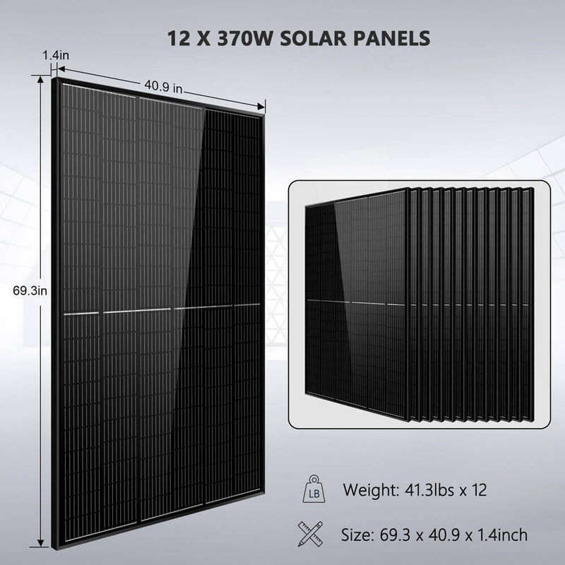 Sun Gold Off-Grid Solar Kit 13000W 48VDC 120VAC/240V 20.48KWH PowerWall Lithium Battery 12 X 370 Watts Solar Panels SGM-1320M