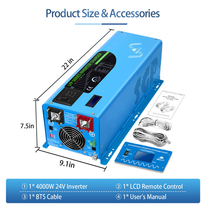 4000W DC 24V Pure Sine Wave Inverter With Charger - LFP4K24V120VSG