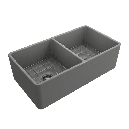 Bocchi Classico Farmhouse Apron Front Fireclay 33" Double Bowl Kitchen Sink. Available in 9 Colors! - 1139-001-0120