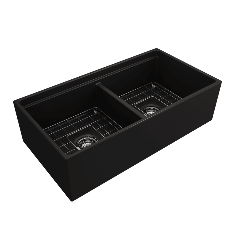 Bocchi Contempo Apron Front Step Rim Fireclay 36" Double Bowl Kitchen Sink with Cutting Board. Available in 9 Colors! - 1348-001-0120