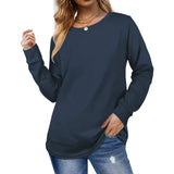 Navy Crewneck Casual Long Sleeve Sweatshirts for Women