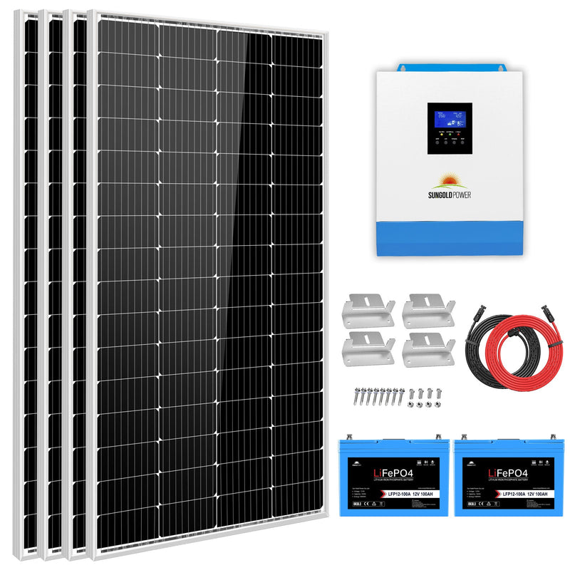 Sun Gold Solar Kit 3000W 24V Inverter 120V output Lithium Battery 800 Watt Solar Panel SGKT-3PRO