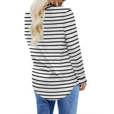 Womens Black-White Striped Crewneck Long Sleeve Sweatshirt