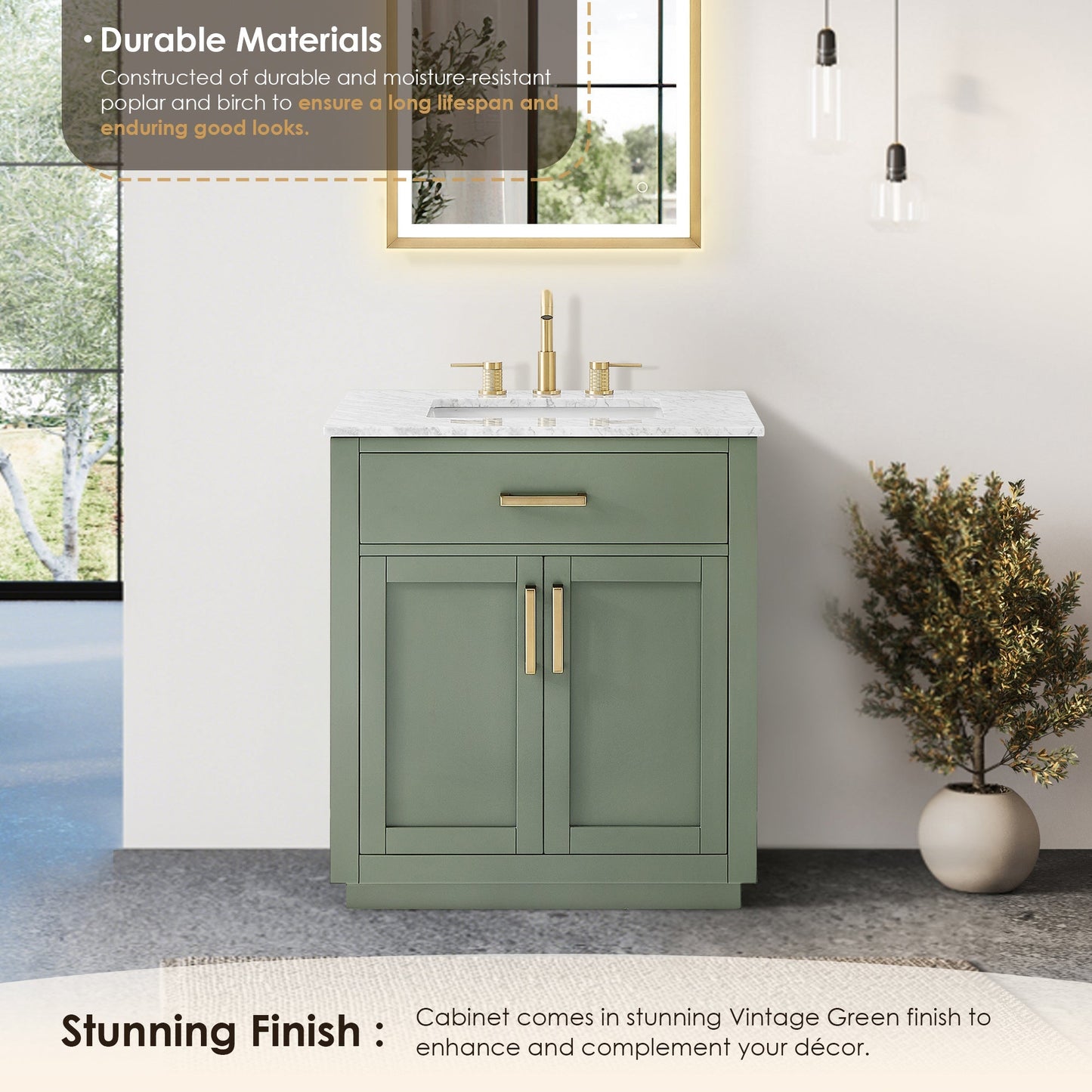 Altair Designs Ivy 30"/36"/48" single vanity with top - 531030-VG-CA-NM