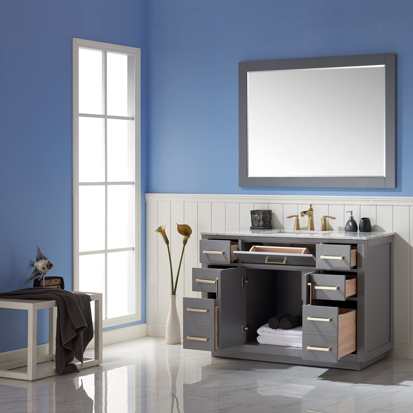Altair Designs 48" single vanity with top - 531048-WH-CA-NM
