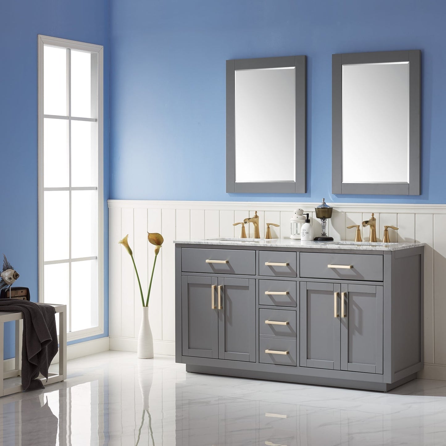Altair Designs 60" double vanity with top - 531060-WH-CA-NM