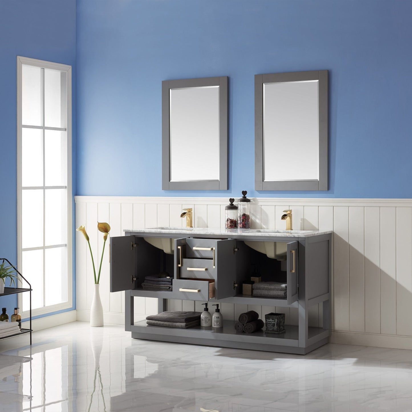Altair Designs 60" double vanity with top - 532060-WH-CA-NM