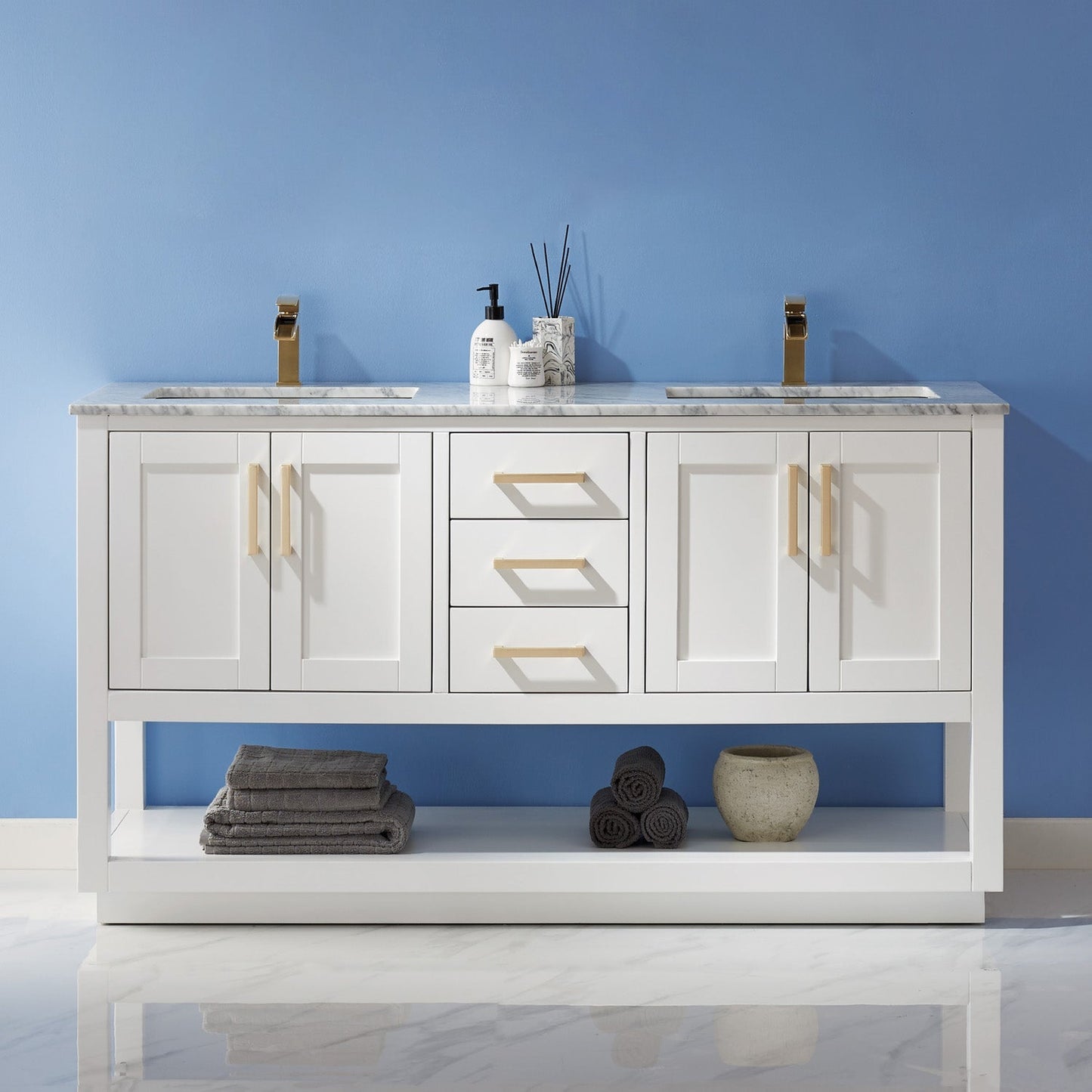 Altair Designs 60" double vanity with top - 532060-WH-CA-NM