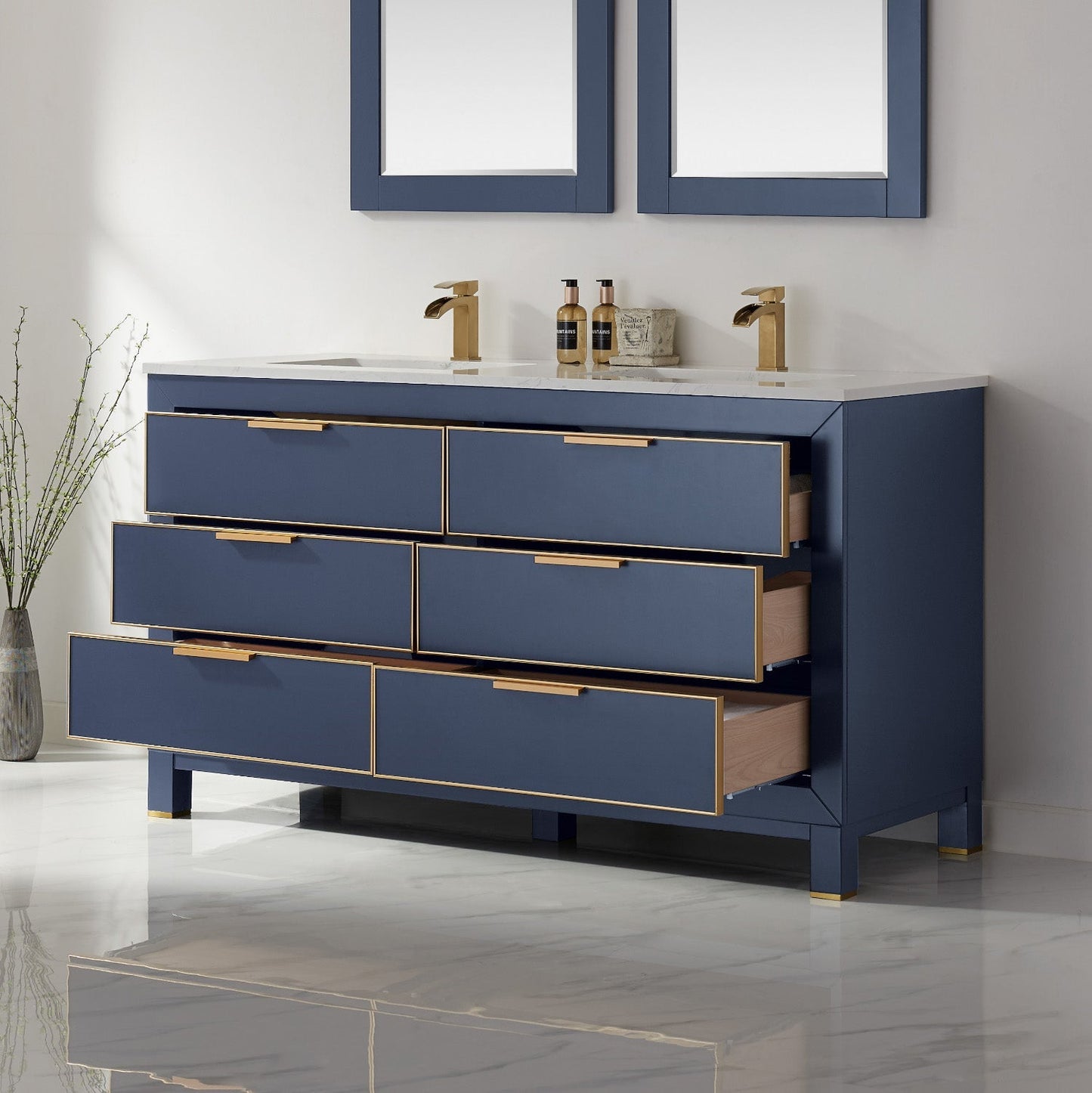 Altair Designs 60" double vanity with top - 533060-RB-AW-NM
