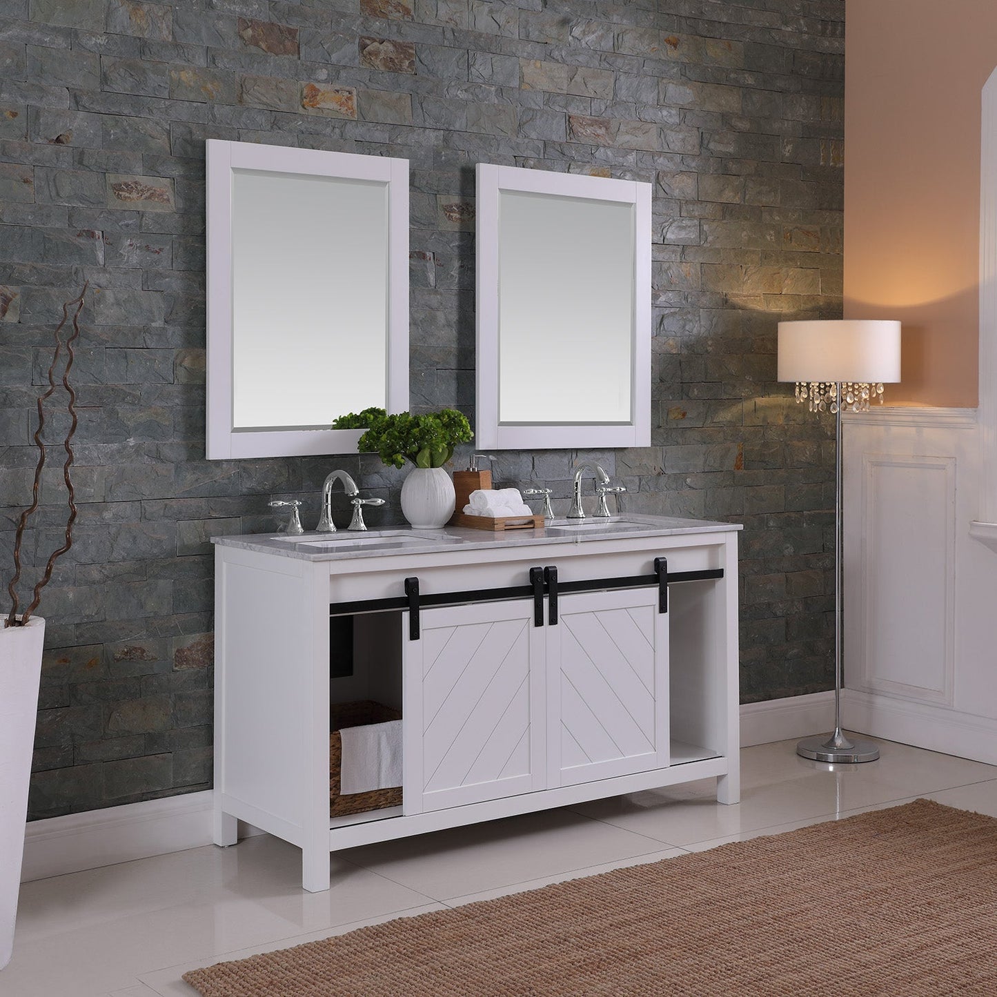 Altair Designs Kinsley 60" double vanity with top - 536060-WH-CA-NM
