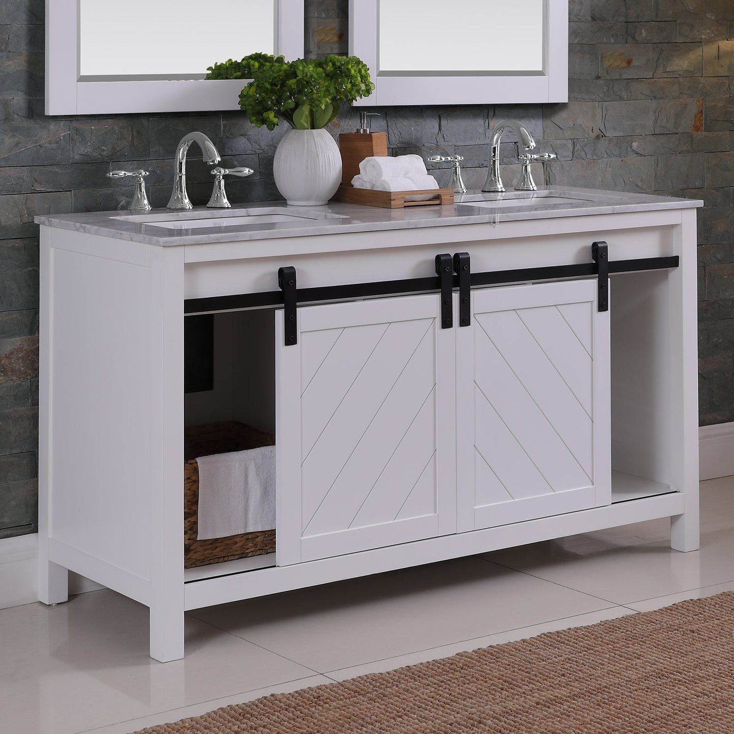 Altair Designs Kinsley 60" double vanity with top - 536060-WH-CA-NM