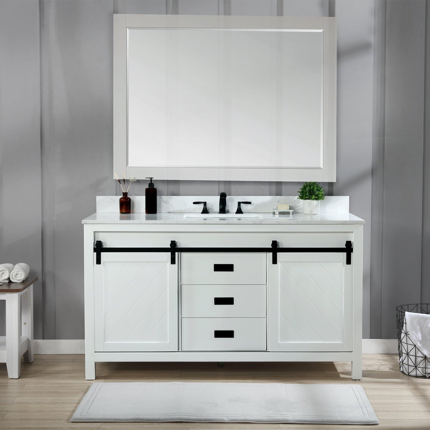 Altair Designs 60" single vanity with top - 536060S-WH-AW-NM