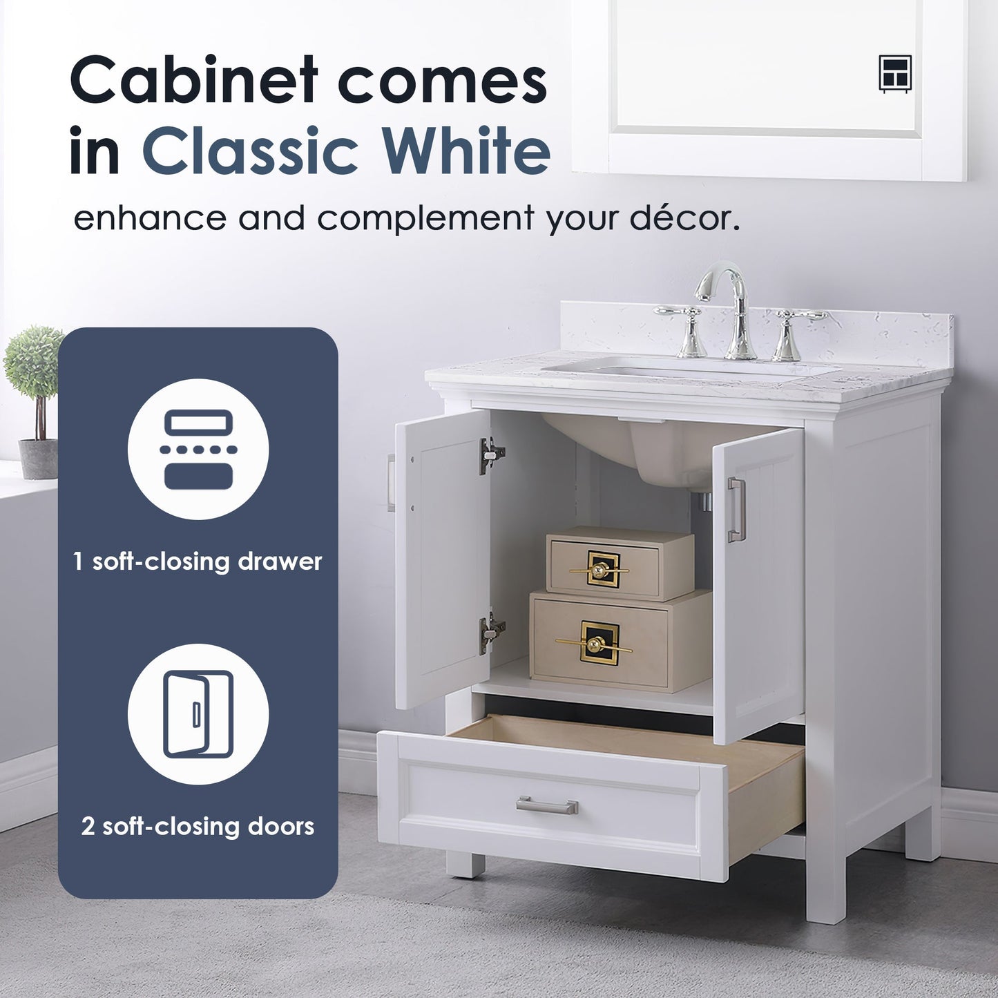 Altair Designs 30" single vanity with top - 538030-WH-CA-NM