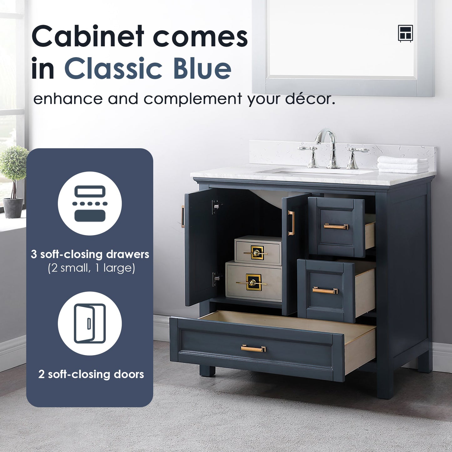 Altair Designs 36" single vanity with top - 538036-WH-CA-NM