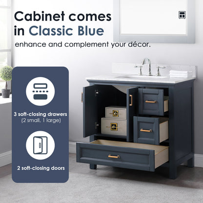 Altair Designs 36" single vanity with top - 538036-WH-CA-NM
