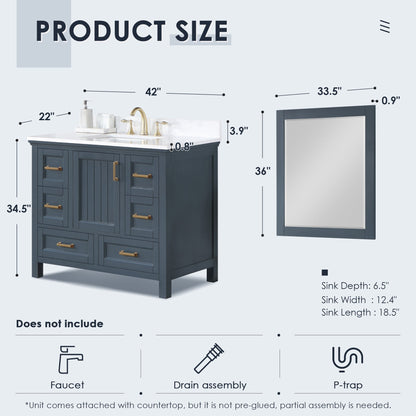 Altair Designs  42" single vanity with top - 538042-CB-AW-NM