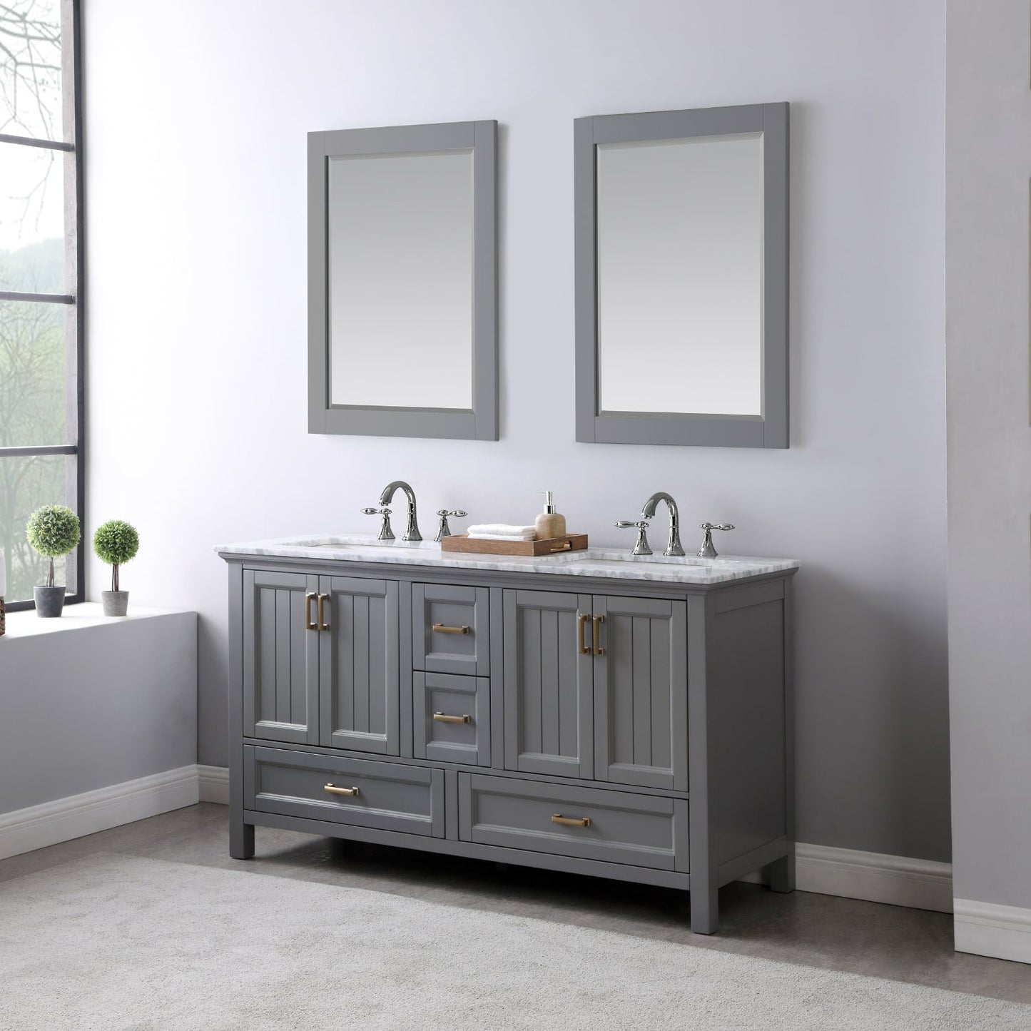 Altair Designs 60" double vanity with top - 538060-WH-CA-NM