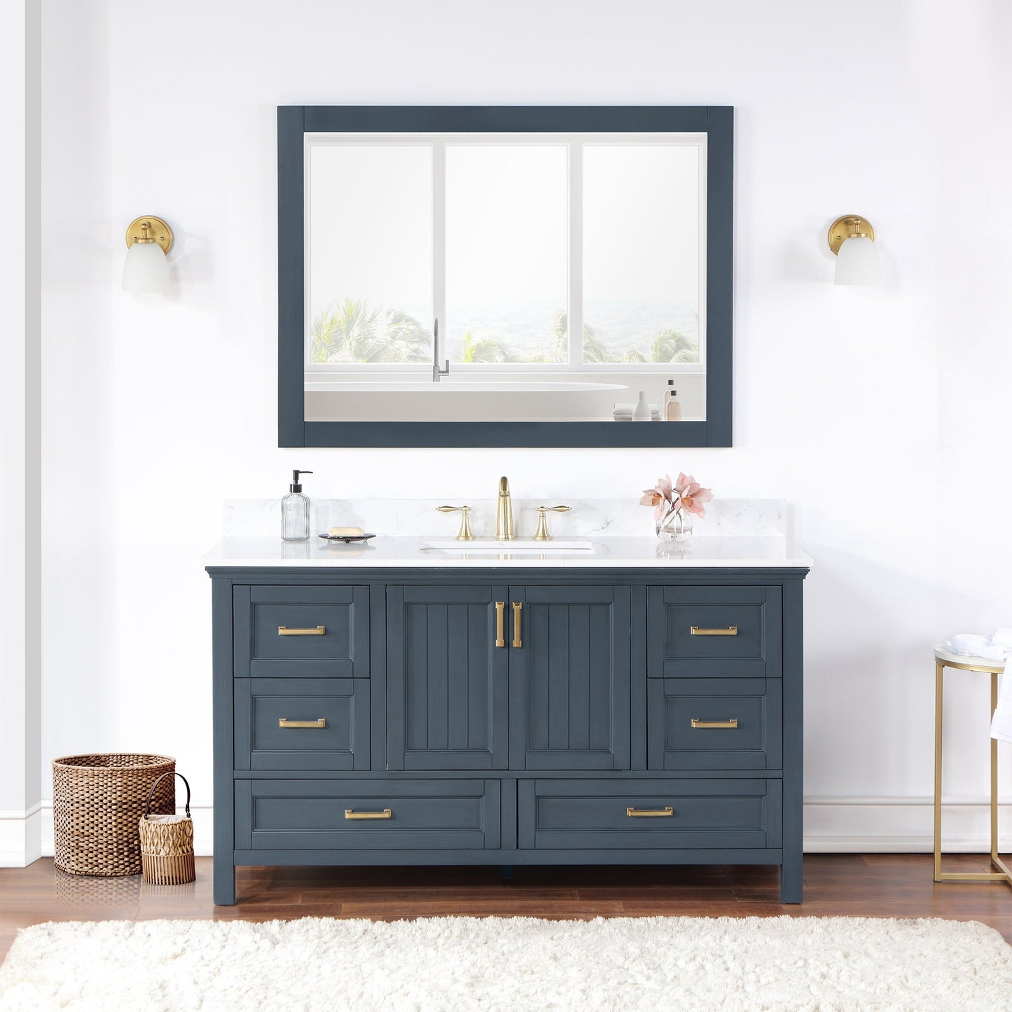 Altair Designs 60" single vanity with top - 538060S-WH-AW-NM