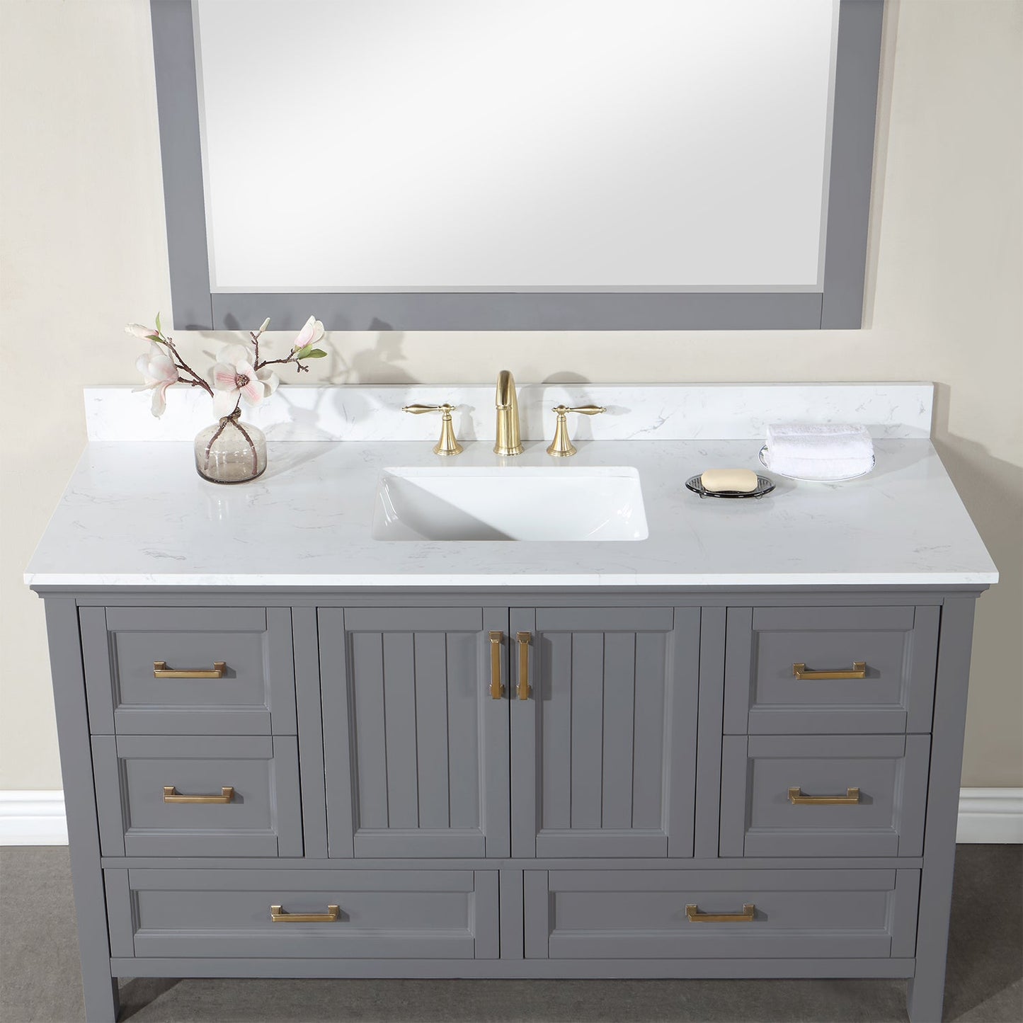 Altair Designs 60" single vanity with top - 538060S-WH-AW-NM