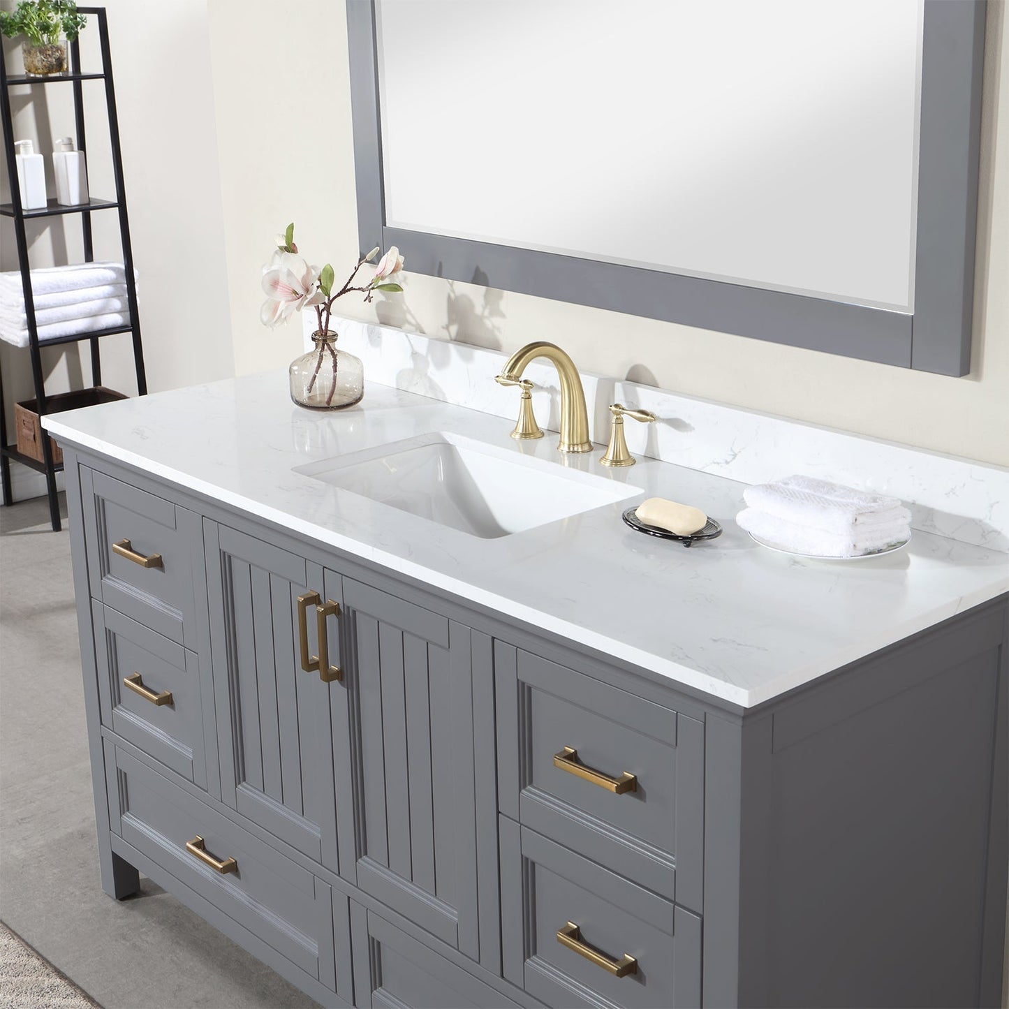 Altair Designs 60" single vanity with top - 538060S-WH-AW-NM