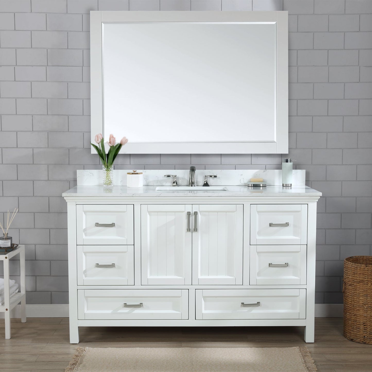 Altair Designs 60" single vanity with top - 538060S-WH-AW-NM