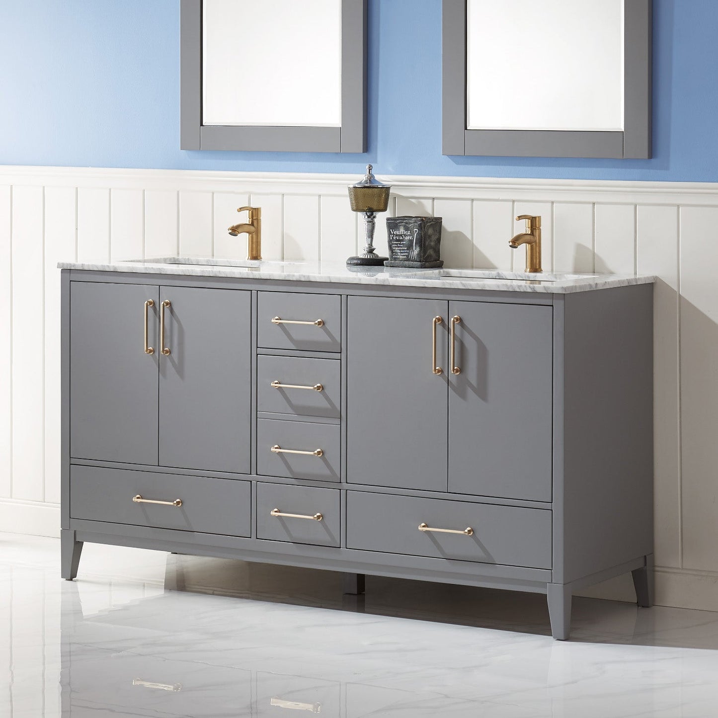 Altair Designs 60" double vanity with top - 541060-WH-CA-NM
