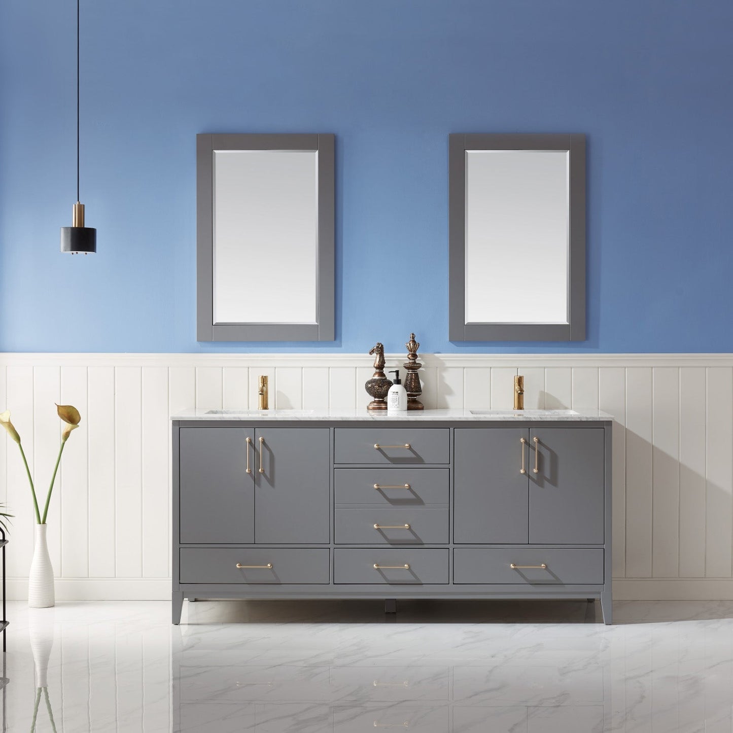 Altair Designs 72" double vanity with top - 541072-WH-CA-NM
