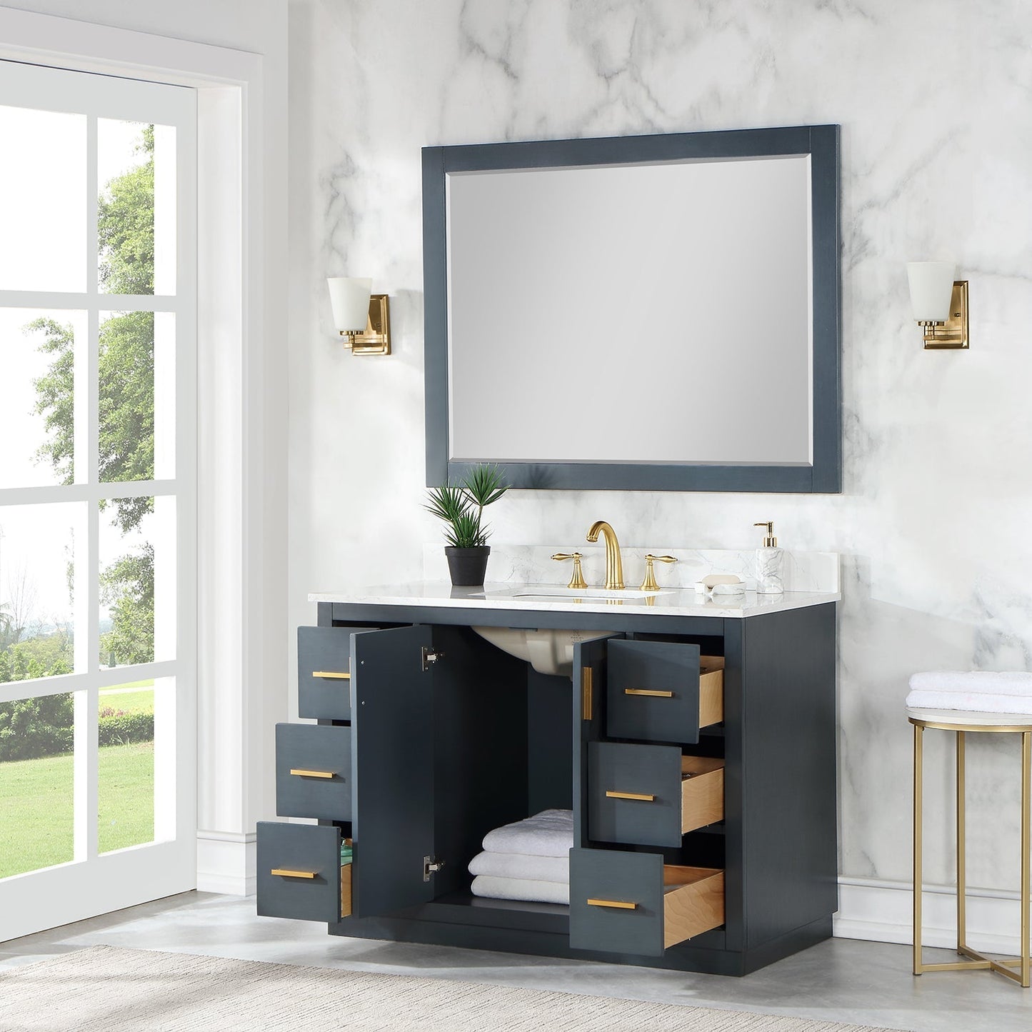 Altair Designs Gazsi 48" single vanity with top - 543048-BN-GW-NM