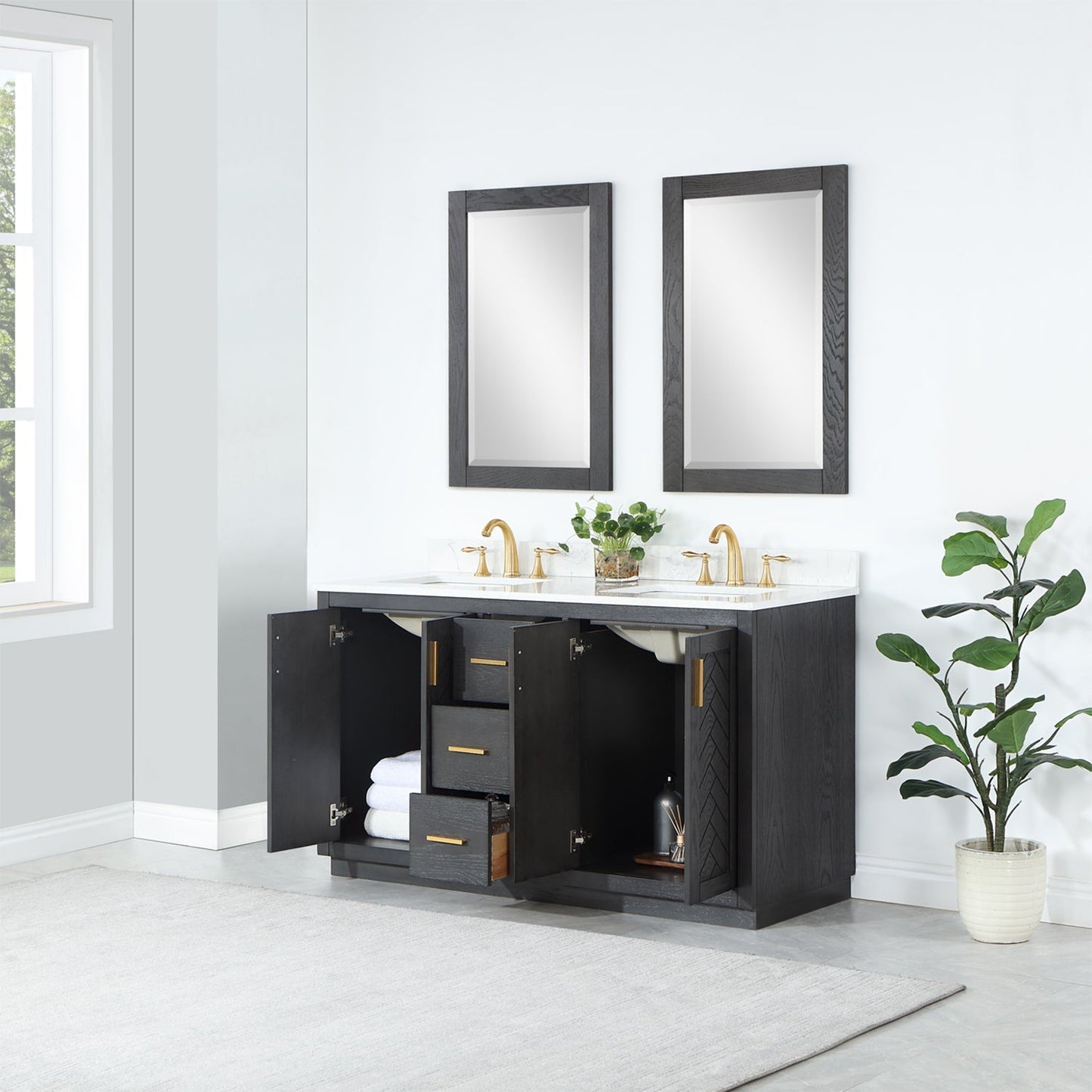 Altair Designs Gazsi 60" double vanity with top - 543060-BN-GW-NM