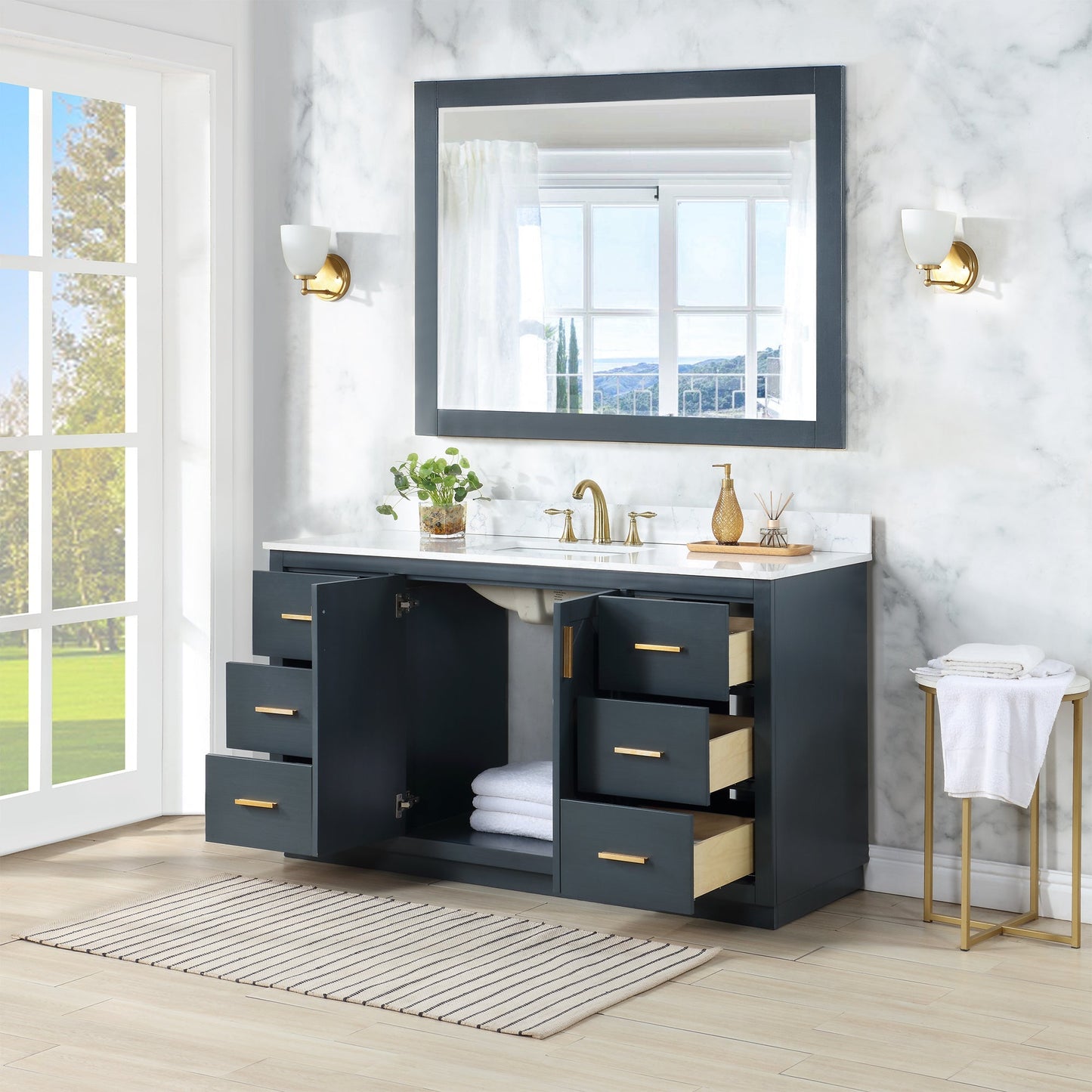 Altair Designs Gazsi 60" single vanity with top - 543060S-BO-GW-NM
