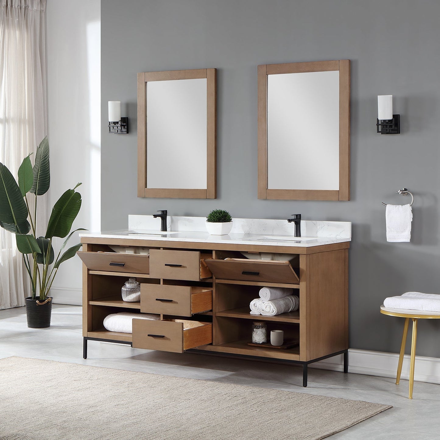 Altair Designs 72" double vanity with top - 545072-WH-AW-NM