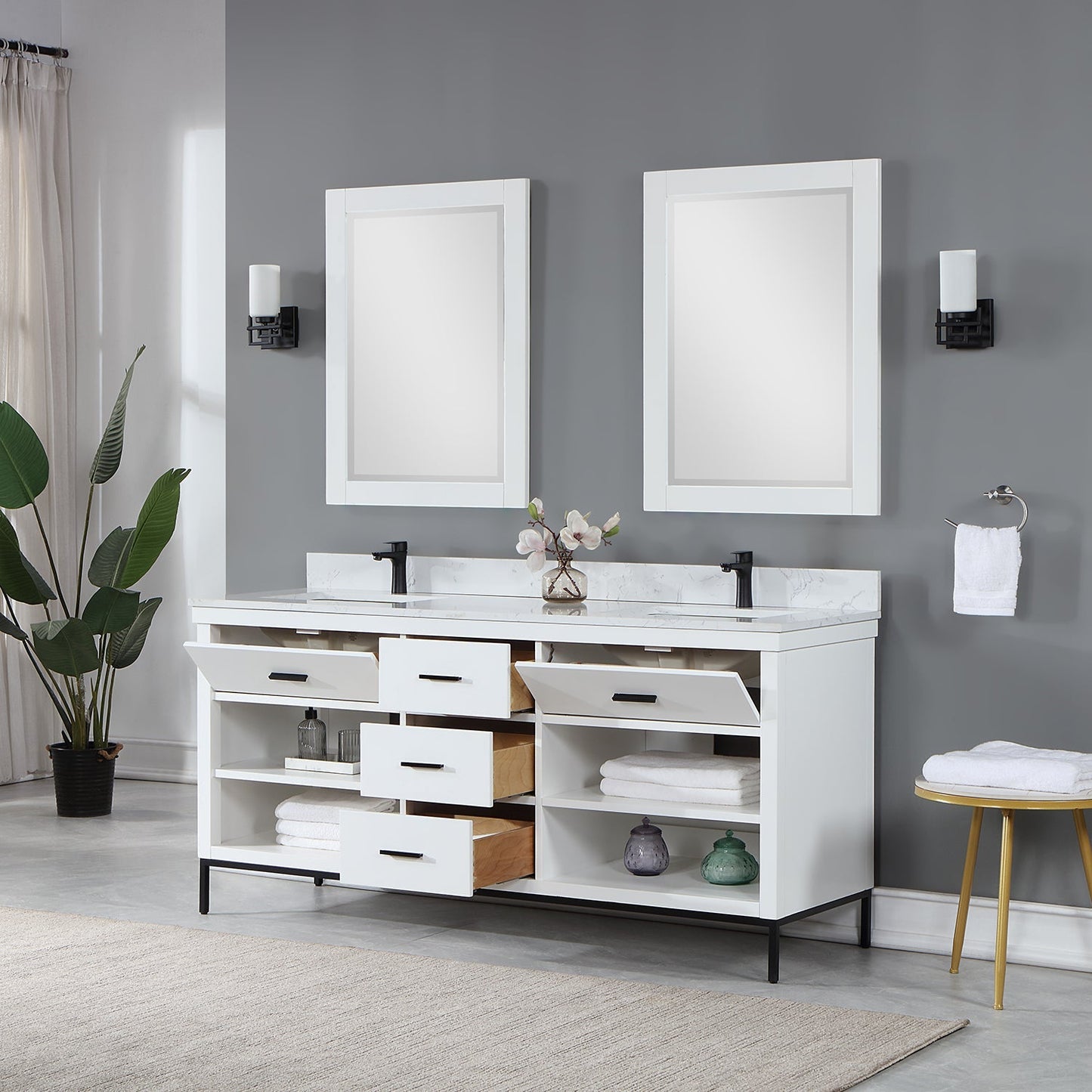 Altair Designs 72" double vanity with top - 545072-WH-AW-NM