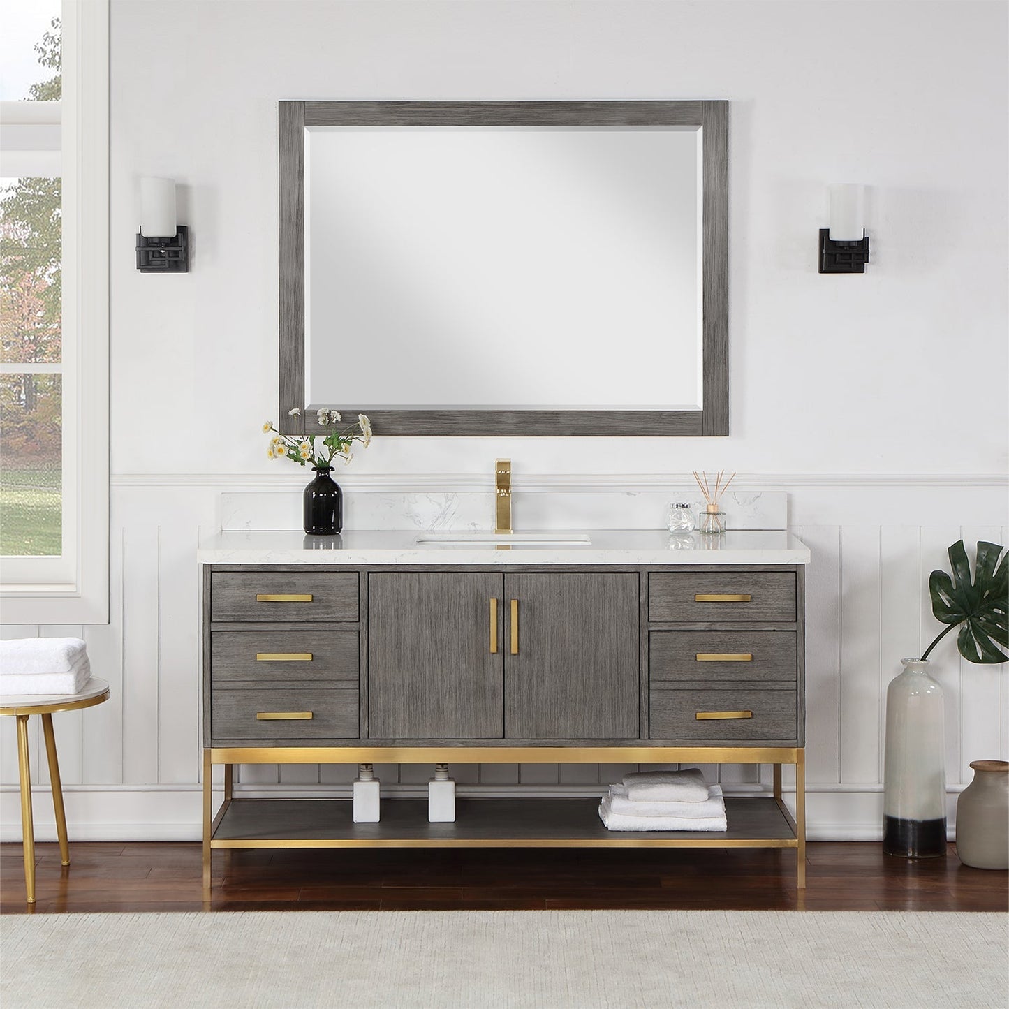 Altair Designs 60" single vanity with top - 546060S-WO-GW-NM