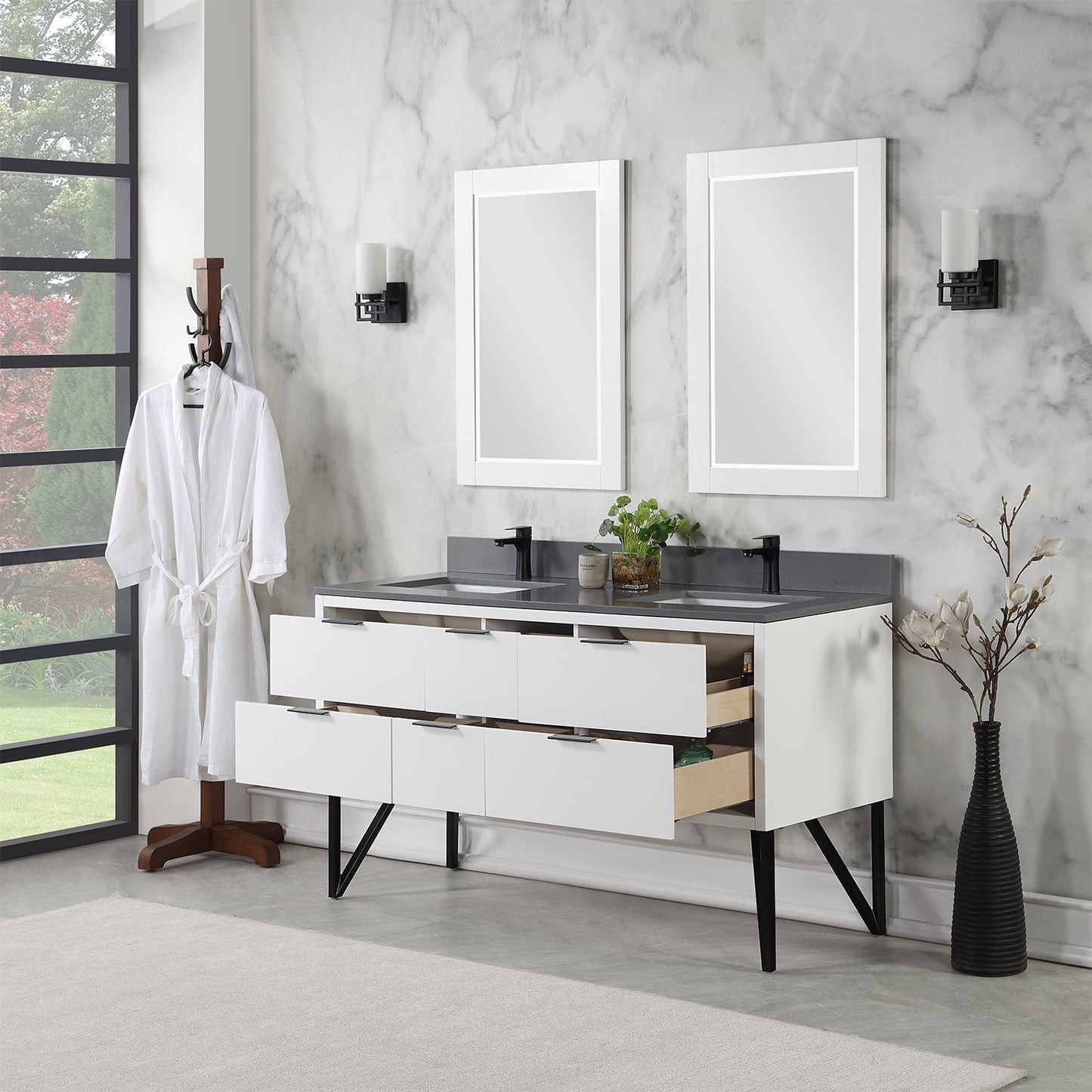 Altair Designs 60" double vanity with top - 548060-WP-CG-NM