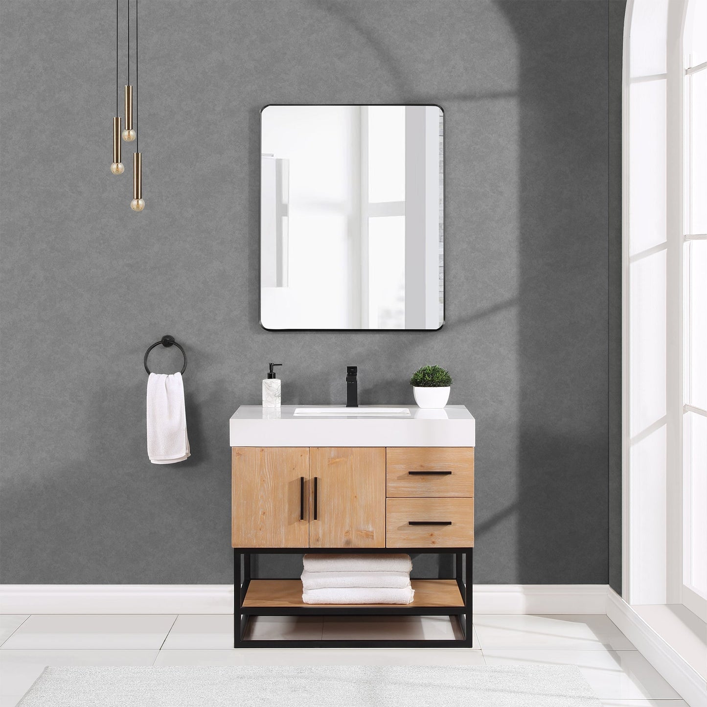 Altair Designs 36"/48"/60" single vanity with top - 552036B-LB-WH-NM