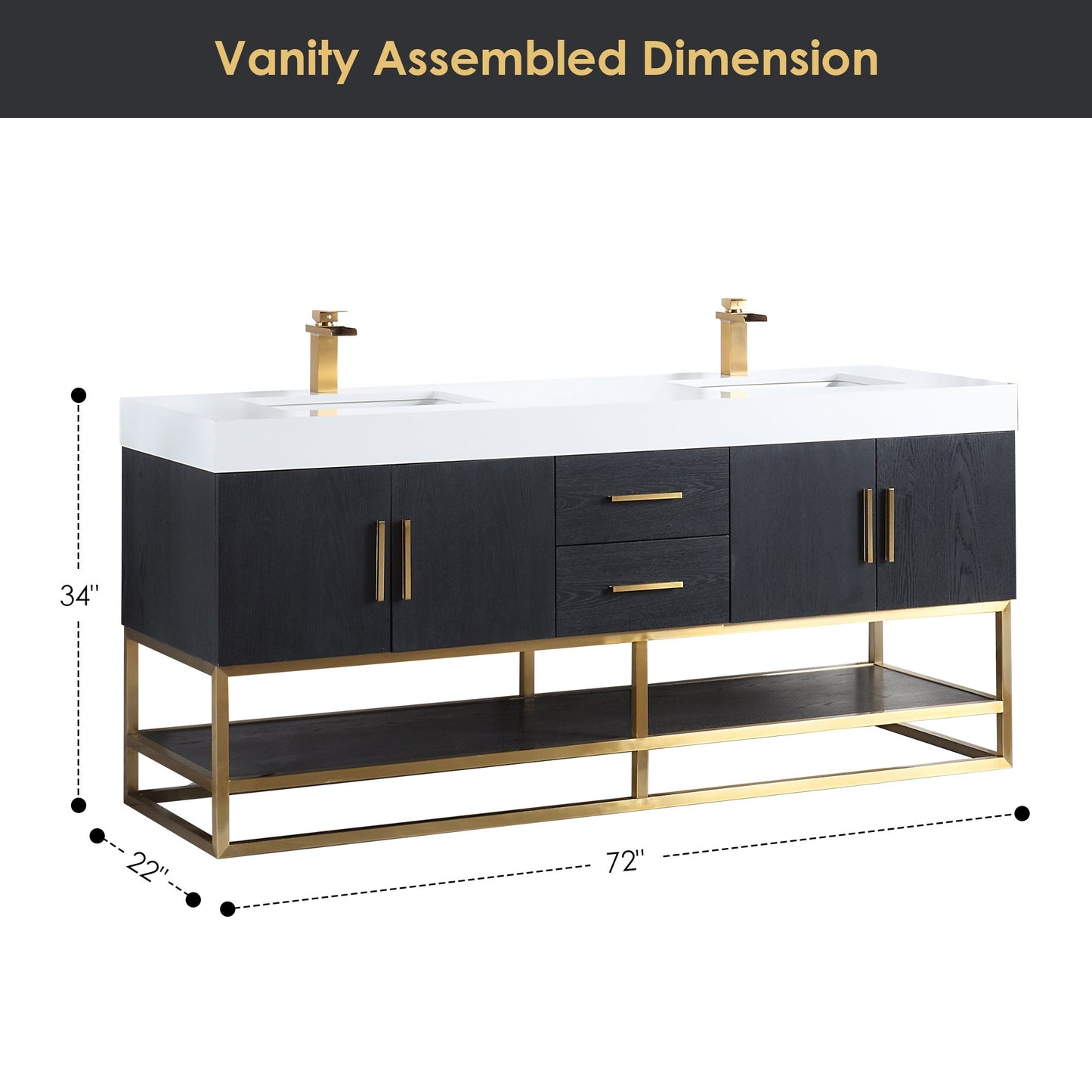 Altair Designs Bianco 72"/84" double vanity with top - 552072G-BO-WH-NM