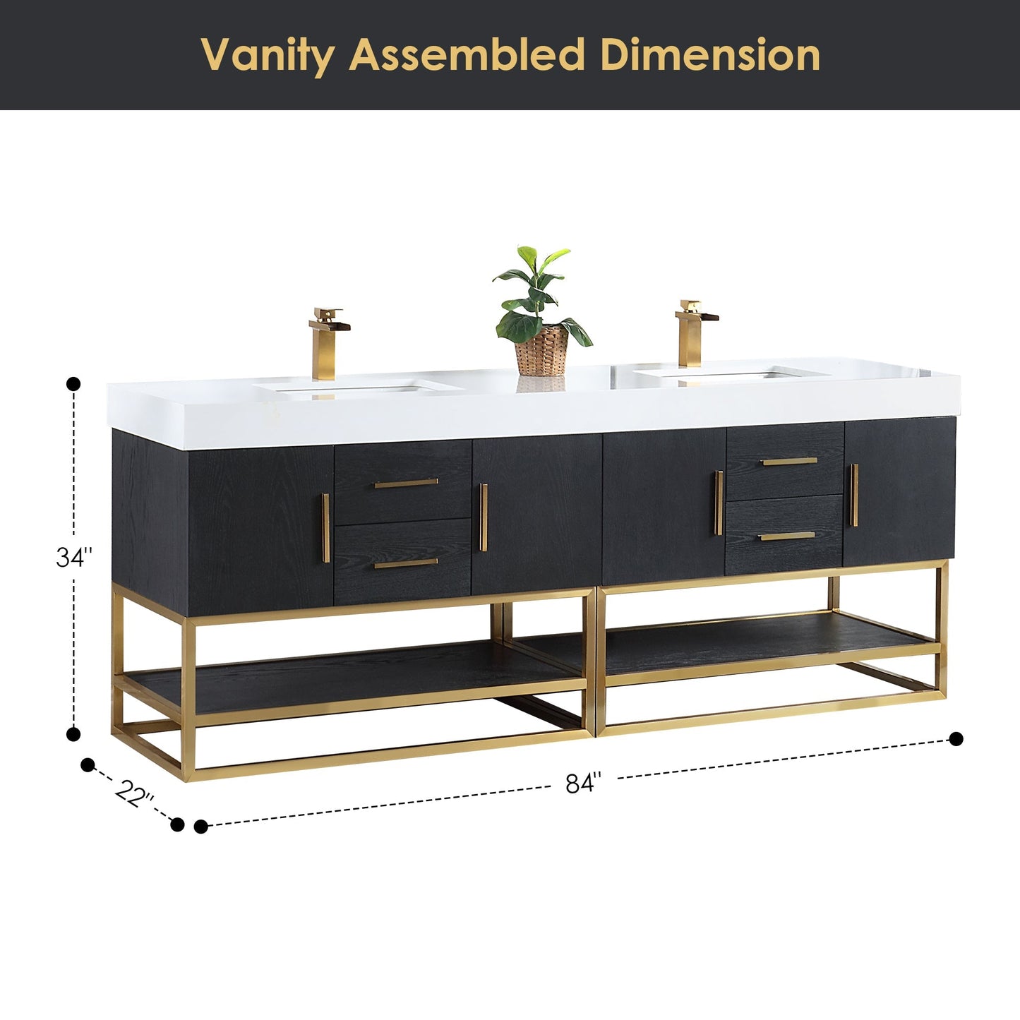 Altair Designs Bianco 72"/84" double vanity with top - 552072G-BO-WH-NM