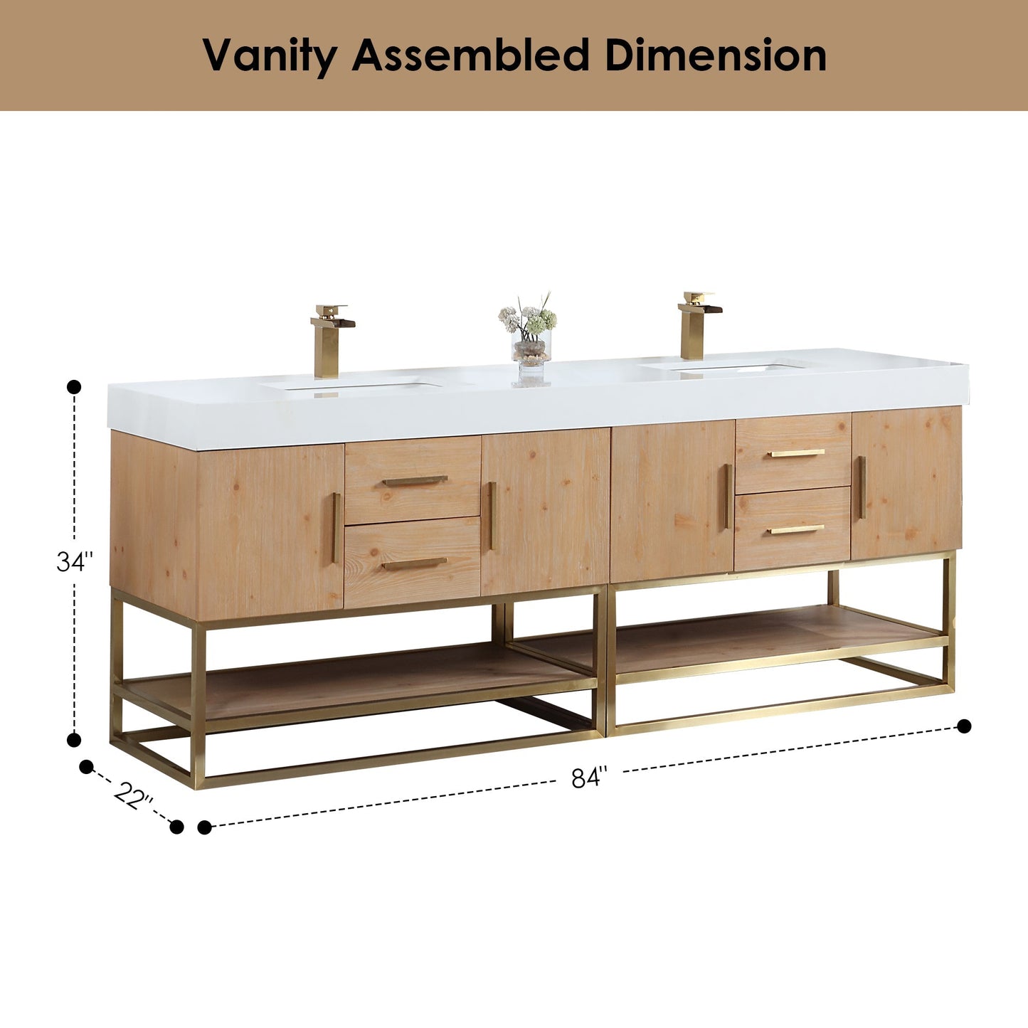 Altair Designs 60"/72"/84" single/double vanity with top - 552060B-LB-WH-NM