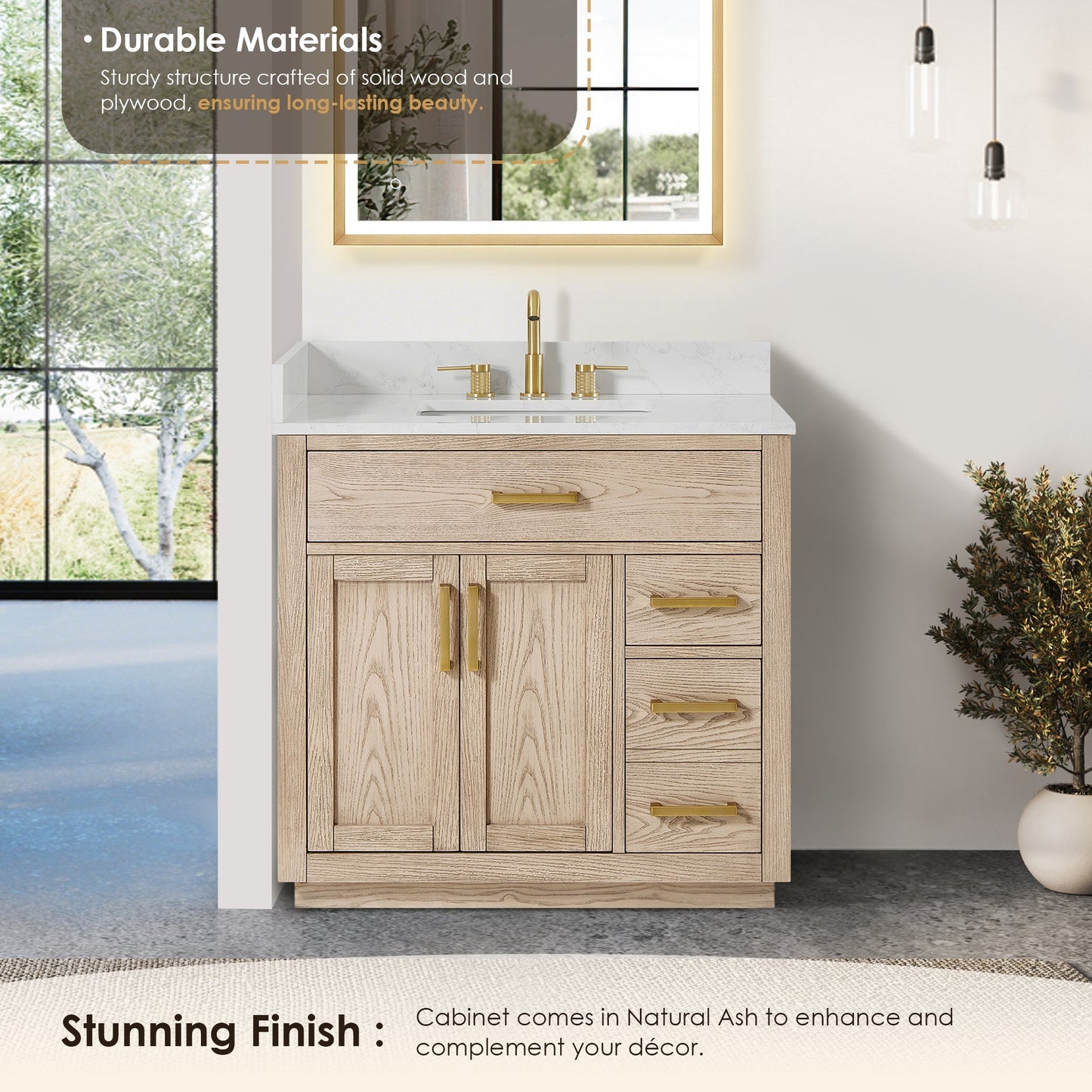 Altair Designs Gavino 36" single vanity with top - 557036-NA-GW-NM