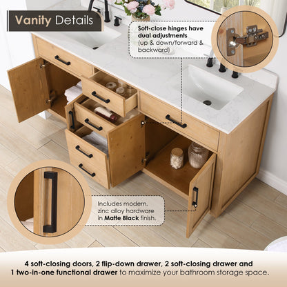 Altair Designs 72" double vanity with top - 557072-WH-GW-NM