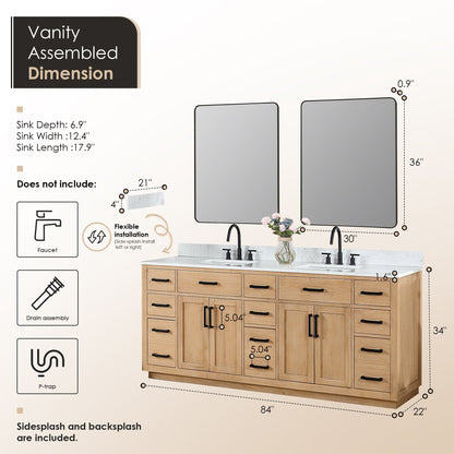 Altair Designs Gavino 84" double vanity with top - 557084-LB-GW-NM