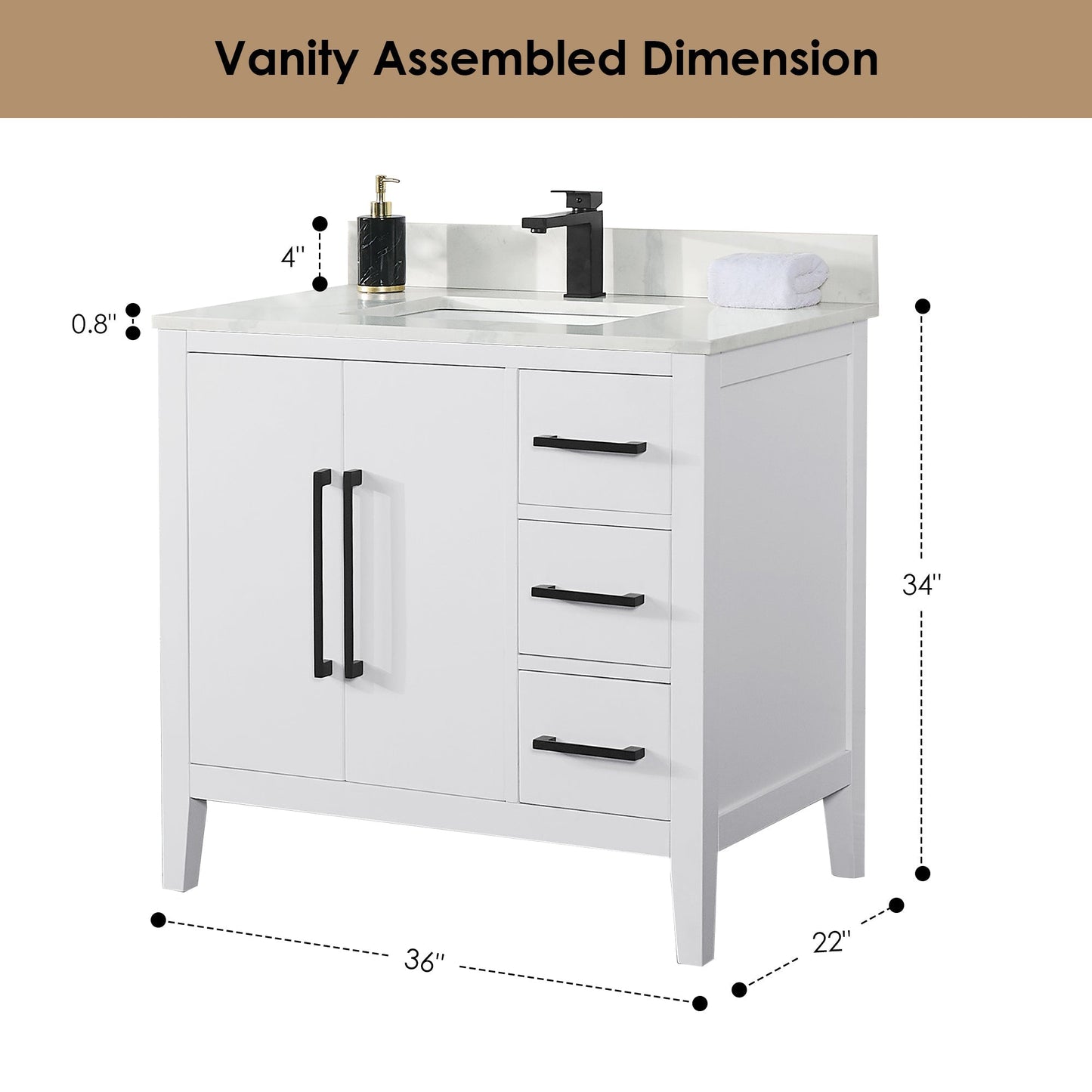Altair Designs Laurel 36" single vanity with top - 558036-WF-CWQ-NM