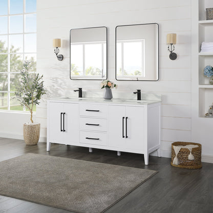 Altair Designs Laurel 72" double vanity with top - 558072-WH-CWQ-NM