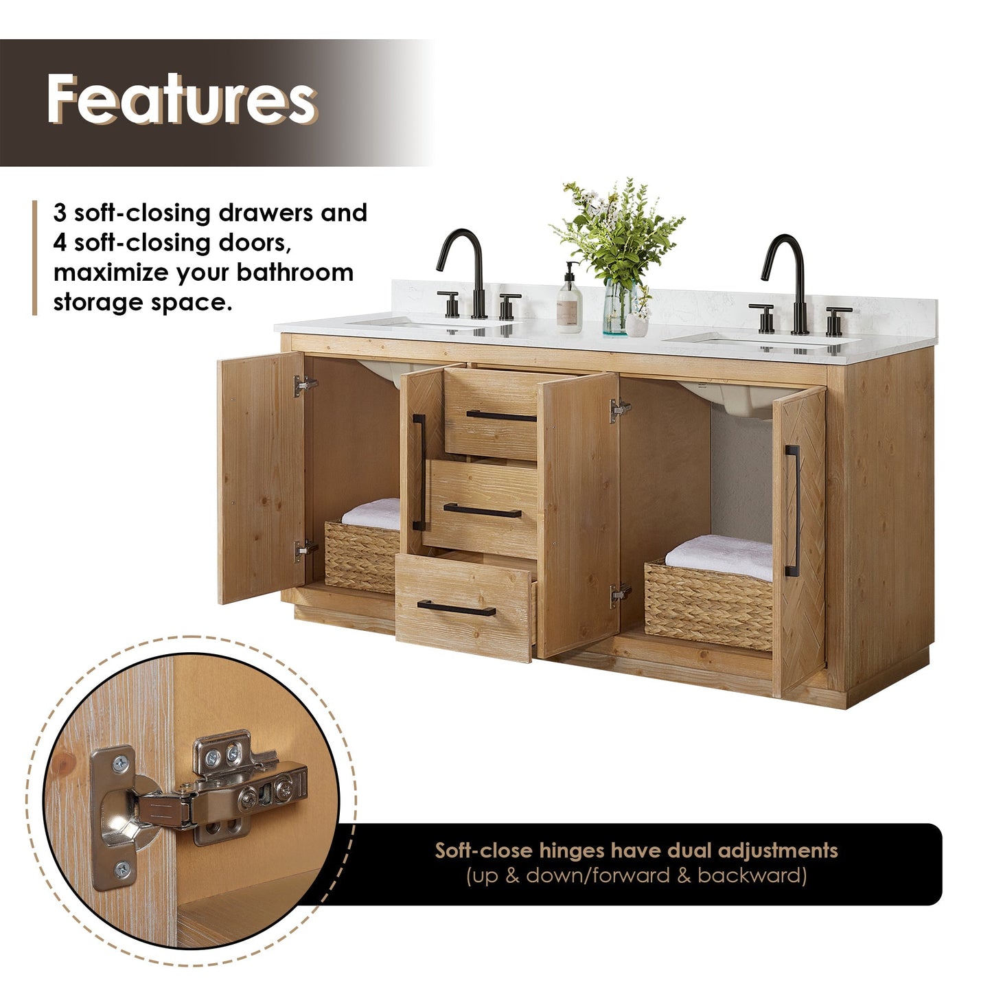 Altair Designs Bellavia 72" double vanity with top - 559072-WF-GW-NM
