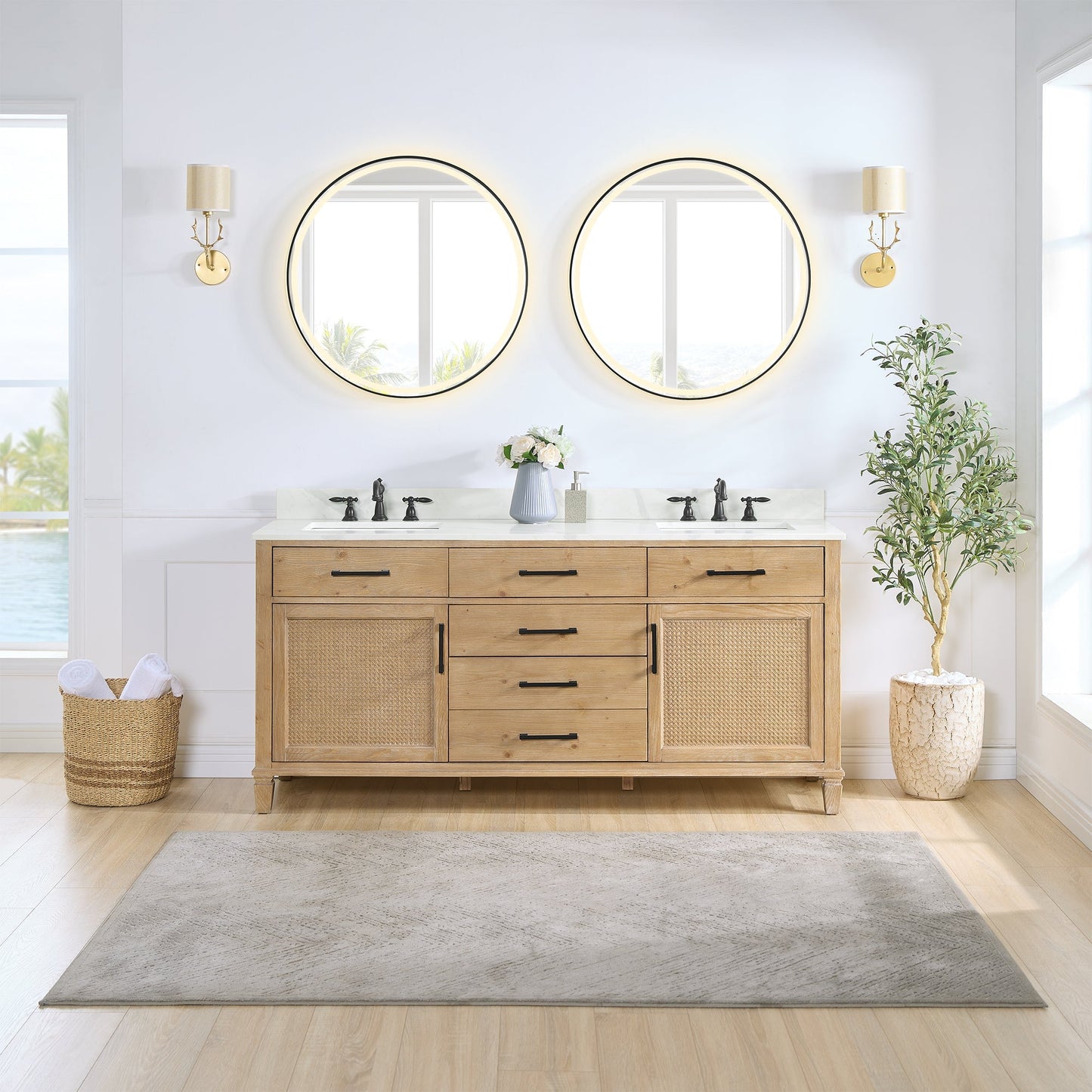Altair Designs Solana 72" double vanity with top - 560072-WF-CWQ-NM