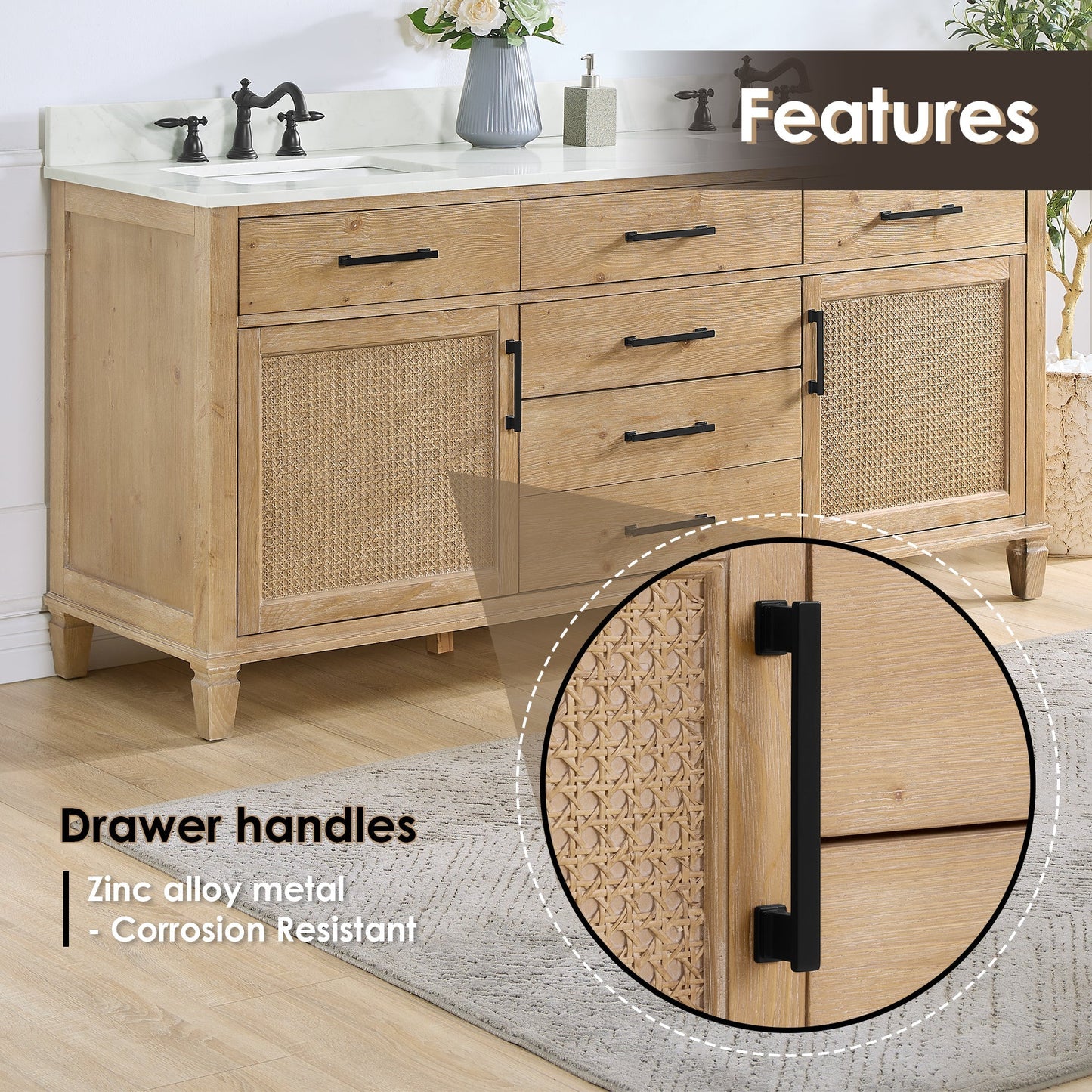 Altair Designs Solana 72" double vanity with top - 560072-WF-CWQ-NM