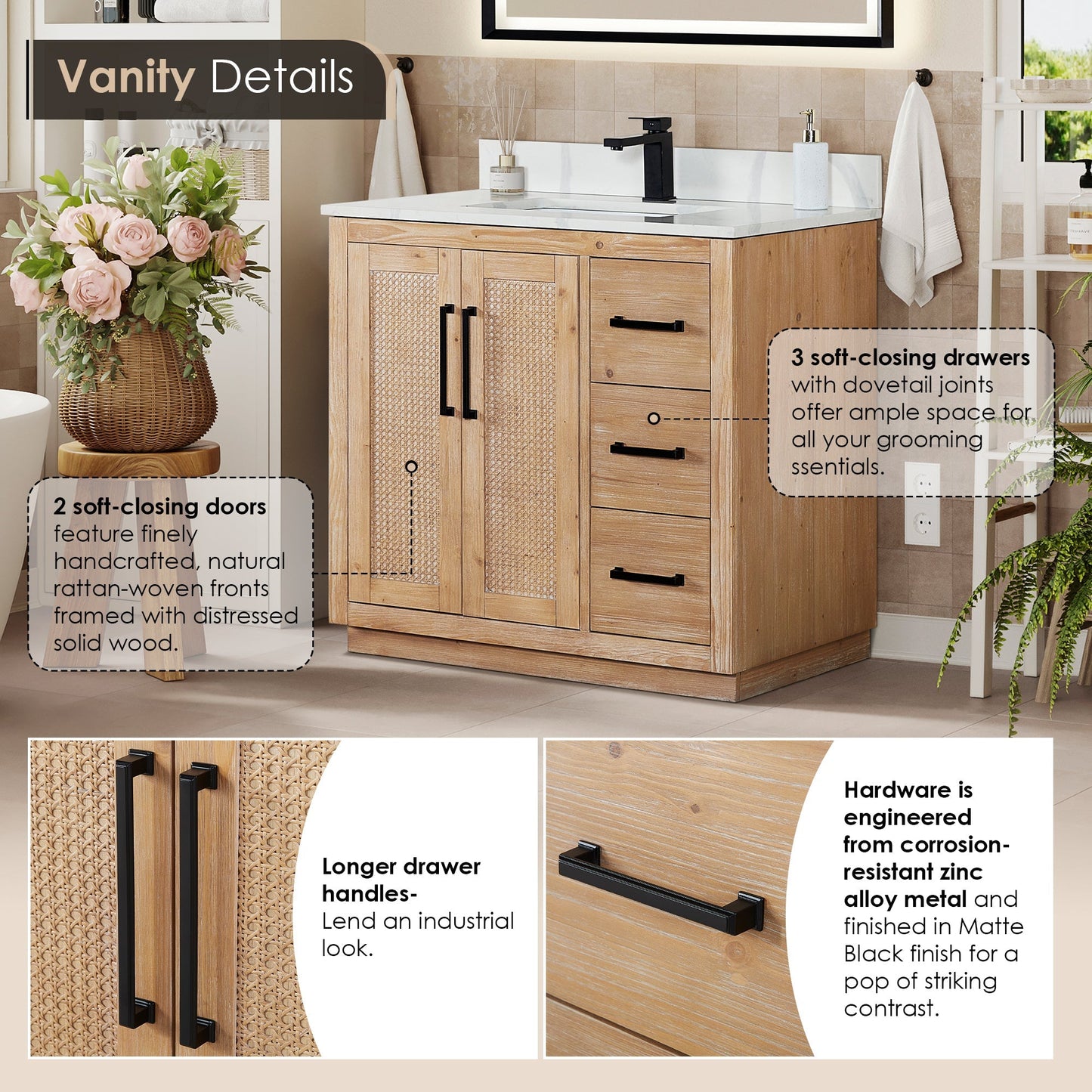 Altair Designs 36" single vanity with top - 561036-LB-CWQ-NM